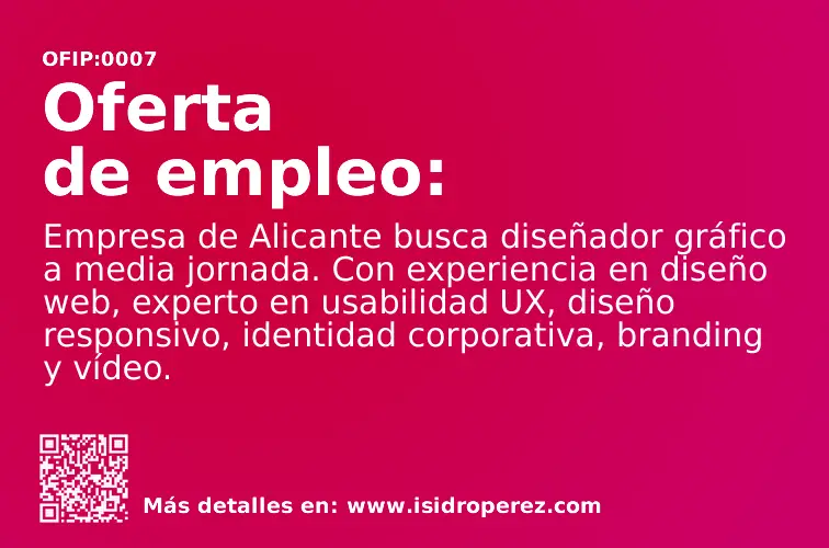 Oferta de empleo Alicante: Se busca diseñador gráfico a media jornada.