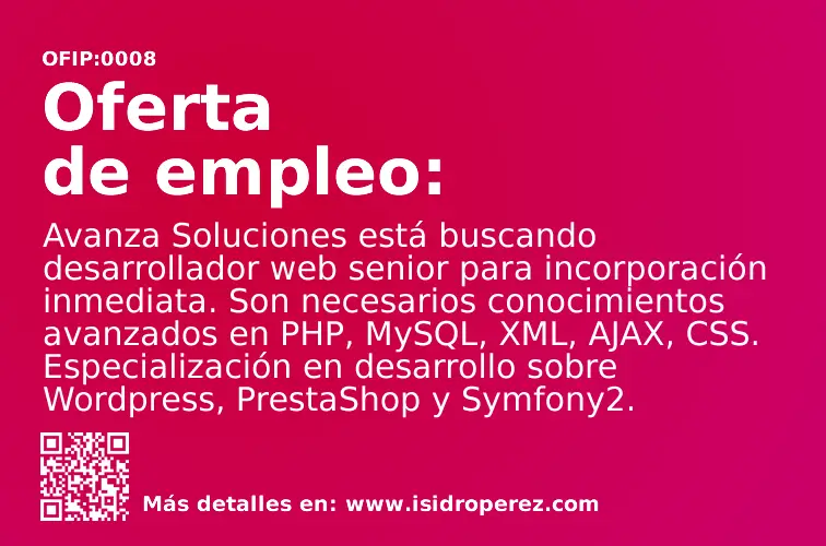 Oferta Empleo Alicante: Se busca desarrollador web senior para incorporación inmediata