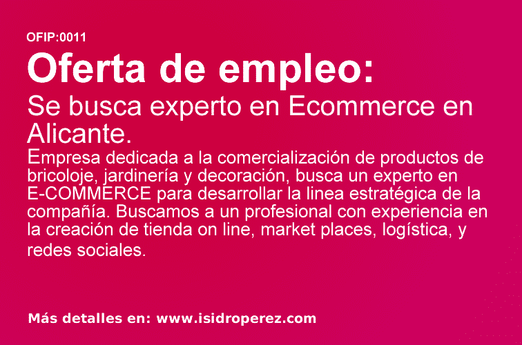 Oferta Empleo: Se busca experto en Ecommerce en Alicante.